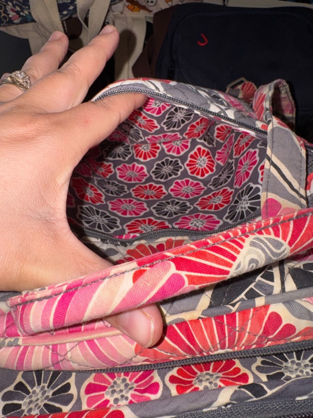 Vera Bradley Pink and Red Floral Quilted Backpack - Picture 7 of 7